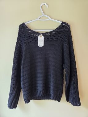 Women's Black Crochet-Accent Sweater